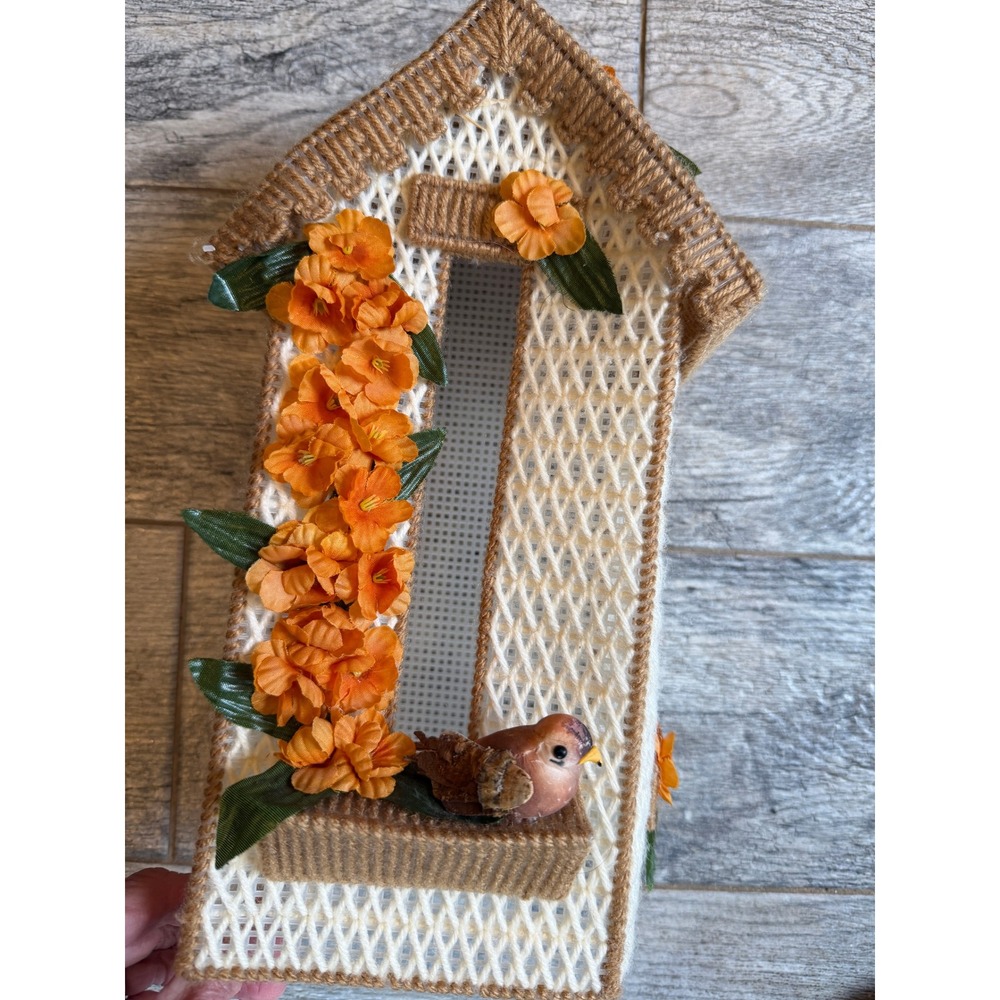 Handmade Tissue Box Cover Birdhouse Plastic Canvas Home Decor Bird Retro Cottage